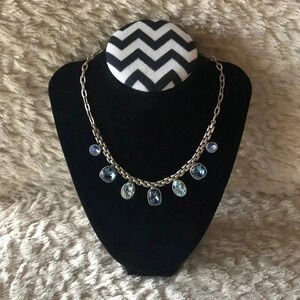 Oxidized Silver Plating Blue Hue Crystal Necklace